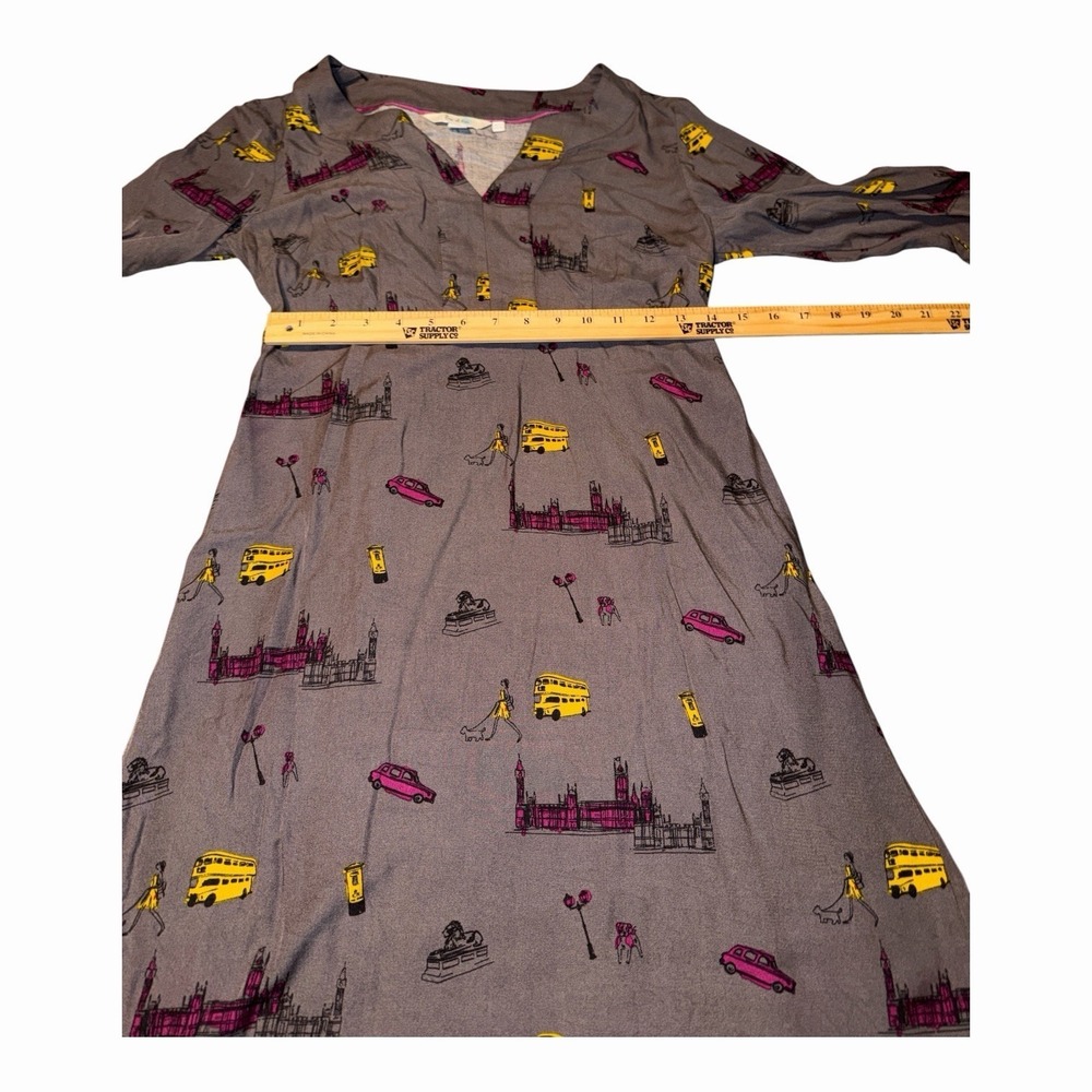 Boden London Scene Print Gray Ones Length Gray Dress Size 8 Viscose Whimsical - Picture 3 of 8